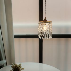 Vintage Crystal Pendant Light Brass Chandelier Japanese Handmade Bedroom Bedside Restaurant Handmade Shell Wind Bell LED Lamp Brass Lamp