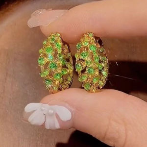 Green Fresh Style Flash Diamond Ear Cuffs Summer Versatile Simple Earrings Commute Fashion Jewelry Womens Fashion Earrings