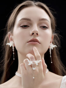 Bing Mirror Dance Series Original Niche Stylish Butterfly Wings Super Fairy Crystal String Beads Ring Sterling Silver for Women