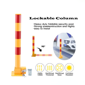 Parking Barrier Pole Size: 600mm H x 65mm D x Base: 180mm Parking Barrier Vehicle Security Car Bollard Safety Post lock