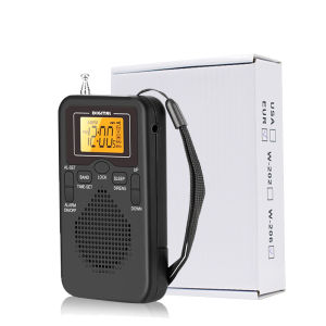 W-206 FM/AM Radio Portable Battery by 2 AA Stereo Earphone LCD Display Digital Alarm Clock sleepMorning/AM indicator