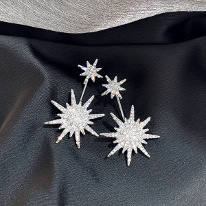 925 Silver Needle Long Dangle Earrings Womens Full Diamond Star Fashionable Elegant High-End Sensation Ladys Ear Jewelry