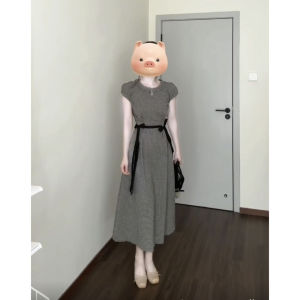 Elegant French Style Cotton Linered Wrap Dress with Bowknot Short Sleeve round Neck A-Line Midi Dress for Women over 18