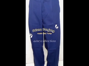 Celana Panjang Biru Navy Celana Sekolah SMP Dewasa Pinggang tidak pakai Karet Model HW Saku tutup