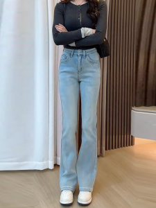 Light Wash High Waist Bell Bottom Jeans Womens Spring Autumn 2025 New Small Size American Retro High Waist Bell Pants