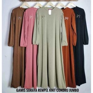 (GRATIS ONGKIR) Gamis Soraya Rempel Tangan - Gamis Soraya Jumbo Knit Condru Premium