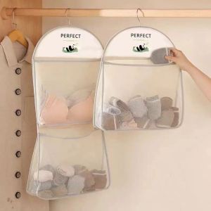 A cute panda-themed three-layer mesh pouch-style sock underwear. Bra and sock storage hanging bag door-mounted mesh pouch-style