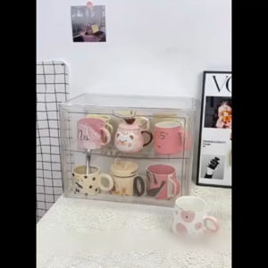 Acrylic Display Case Mug Storage Organizer Desk Storage Stackable Magnetic Dustproof Box Water Cup Storage Rack