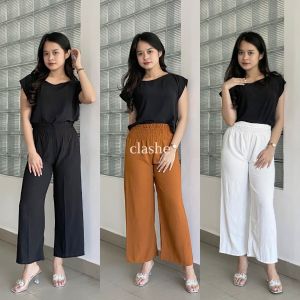 Reva Pants: Celana Kulot Wanita Crinkle Airflow Anti Lecek Terbaru Korean Style Ootd Kekinian by Clashe