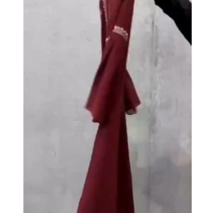 Safwa Gamis Abaya sultan model mewah terbaru 2025 Burgundy Lebaran Viral Ceruty Aplikasi Bordir pesta kondangan simple elegan dewasa remaja