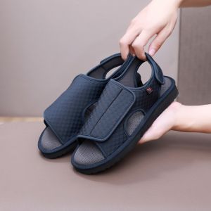 Adjustable Wide Summer Sandals for Elderly with Wide Feet Deformed Feet Swelling Shoes Breathable Slip-On Casual Thong Sandals