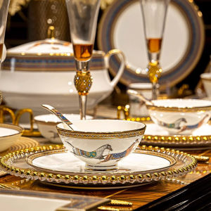 Lareey European Luxury Tableware Set Jingdezhen High-End Bone China Modern Simple and Light Luxury Household Ceramic Bowl Dish