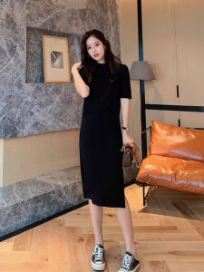 Elegant Black Dress High Neck Split Hepburn Style Base Layer Spring Autumn Seasonal Slim Fit H Type One Step Skirt Design