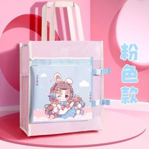 Jilingjie 3-in-1 Tuition Bag Kids Handheld Canvas Tote Bag Elementary Middle School Students Large Capacity Stylish File Bag