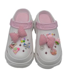 10 cái/bộ CROCS jibbitz quyến rũ nơ hồng dễ thương Gấu kim cương pha lê bướm sáng tạo có thể tháo rời trang trí khóa giày cho CROCS
