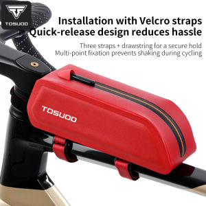 TOSUOD Bike Top Tube Bag Waterproof 1.3L Capacity Strap Mount Reflective Lightweight Anti-Scratch Bicycle Bag for MTB Road Bike