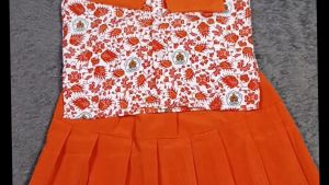 Setelan Seragam Batik Oren Sekolah PAUD Nasional Lengan Pendek Anak Perempuan