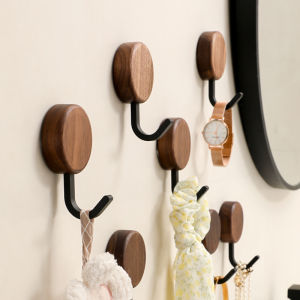 Black Walnut Single Hook No Drilling Strong Load Bearing Door Back Wall Bookbag Clothes Coat Rack Bathroom Storage Organizer