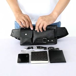 Mens Business Casual Sports Crossbody Waterproof Bags Multi -layer PU Leather waist Bag For Travel Outdoor Pouch