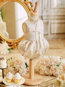 Champagne Colored Birthday Dress Traditional Chinese Cheongsam Baby Girls Clothing One Year Old Ceremony Summer Shortsuit