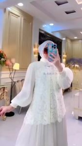Baju lebaran wanita/ Delisa Dress Bahan Shimer Mix Brukat Dress kondangan terbaru Dress dewasa