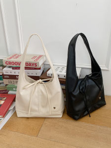 Korean Style Oil Wax Leather Tote Bag Womens Large Capacity Single Shoulder Underarm Bucket Bag Casual Magnetic Buckle Closure
