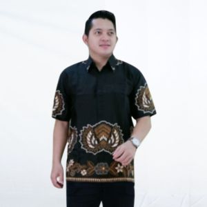 KEMEJA PANJANG/PENDEK PRIA BATIK WISANGGENI SOLO FULL FURING MOTIF GORDO HITAM