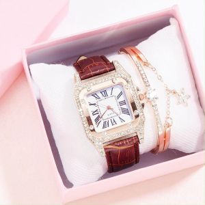 Set jam Wrist wanita Set Hadiah Jam Tangan Santai Dompet Kulit Jam Tangan Kuarsa Pria & Kacamata Hitam