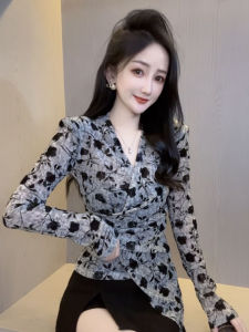 Áo Sơ Mi Dài Tay Cổ Chữ V Họa Tiết Hoa Thời Trang Kiểu Pháp Cho Nữ Mùa Thu 2025 Thiết Kế Mới Thanh Lịch Ôm Dáng