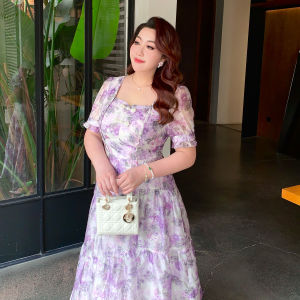 GLEC | French Vacation Style Irregular Retro Beaded Square Neck High-end Floral Dress