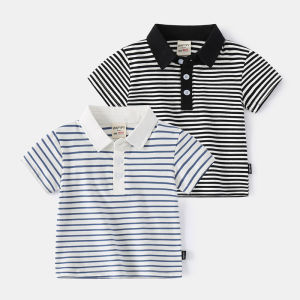 Striped Polo Collar Summer Short Sleeve Shirt