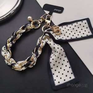 Double Domain Fashionable Silk Scarf Phone Chain with Metal Ring Outdoor Shopping Mobile Phone Case Accessory Durable Loss Prevention