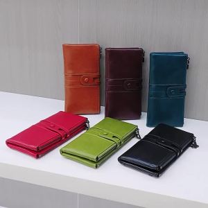 BANYANU RFID Protection Women Wallet Dual Zipper Long Coin Purse for Travel Birthday Gift