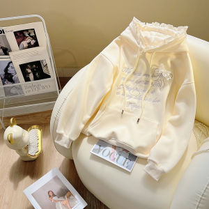 Korean Style Lace Trim Splice Sweatshirt Womens Autumn Winter New Fashion Middle School Student Small Size Fleece Jacket