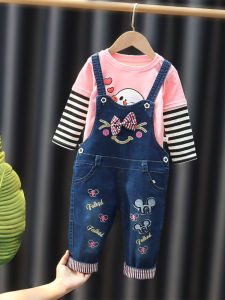 Spring Autumn Denim Overalls Baby Girl Childrens Clothing Set High Waist Long Pants Breathable Cotton Blend Outfit for Toddlers