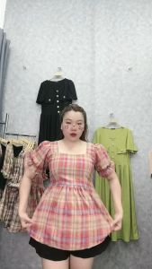 Áo sơ mi bigsize nữ dáng babydoll tay bồng chất vải caro sọc nhún bèo sau lưng dành cho nàng chuppy 58-95kg SM27