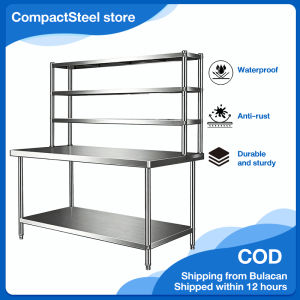 CompactSteel store 304 Stainless Steel Kitchen Work Table with Storage Shelves | Heavy Duty Commercial Prep Table | Multi-Layer Kitchen Organizer Rack for Home & Restaurant