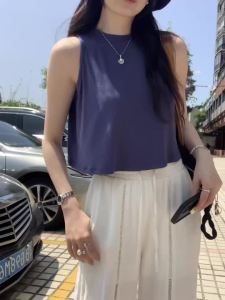 2026 Summer Unique Loose Sports Women Tank Tops Elegant Y2K Hot Girl Crop Top Korean Style Sleeveless Solid Color O-neck Camis