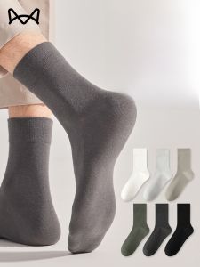 MiiOW | Mens Mid-calf and Long Tube Socks Anti-bacterial Thick Cotton Socks For Autumn And Winter Absorb Sweat Odor Control Sports Black