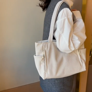 SLC Women Corduroy Bag Large Capacity Shoulder Bag Top Handle Bag Simple Armpit Bag Commuting Bag Solid Color Underarm Bag