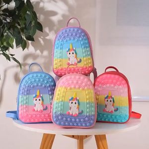 GMSHOP Pop It Small Backpack Fidget Toy Unicorn Peripheral Poppy Time Pop Rainbow Fidget Kids School Bag