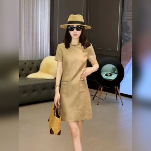YUFUQING | Korean Style Round Neck Short Sleeve Heavy Embroidery Womens Dress Summer New Loose Waist Cinching Slimming Skirt