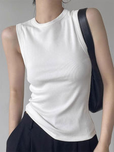 Korean Style Pure Color Simple round Neck Work Shirt Women Summer Sleeveless Wide Shoulder Outerwear Inner Match Vest Top