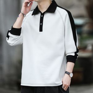 ROMON | Lormen Mens Long Sleeve Polo Shirt Casual Fashionable Youthful Cotton T-Shirt With Collar Spring Autumn New Style Loose Fit
