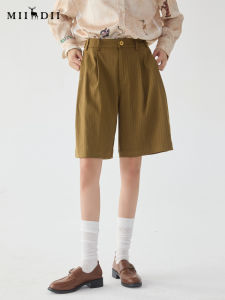 Retro Striped Loose Fit Straight Leg Pants Womens Spring New Style Five-Quarter Length Casual Trousers High Waist Zipper Closure