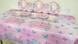 Pink Butterfly Tableware for Wedding Kids Girl Butterfly Theme Birthday Decoration Supplies