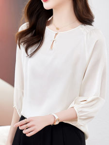 NVSHENJI | Hangzhou Silk Womens Shirt Round Neck Loose Slimming Pure Color Spring Summer New Style Mulberry Silk Top Commute Style Korean Version