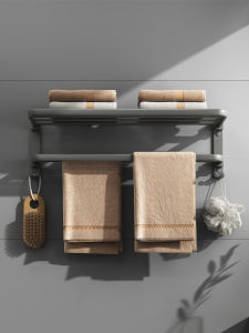 Foldable Bathroom Towel Rack No Drilling Gun Grey Bath Towel Holder Shower Room Clothes Hanger Storage Shelf for Bathroom