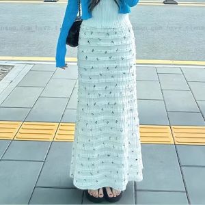 XUECAIQI | Elegant Blue Knit Cardigan and Skirt Set