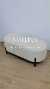 CHF MAELINA Upholstered Bench Chair Modern Minimalist Oval Ottoman Design Premium Corduroy Fabric Soft Stylish Seating Powder-Coated Metal Legs Elegant Seating with a Touch of Luxury